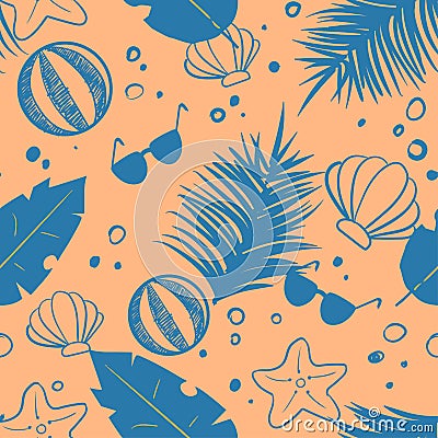 Seamless vector pattern wit some beach items Vector Illustration